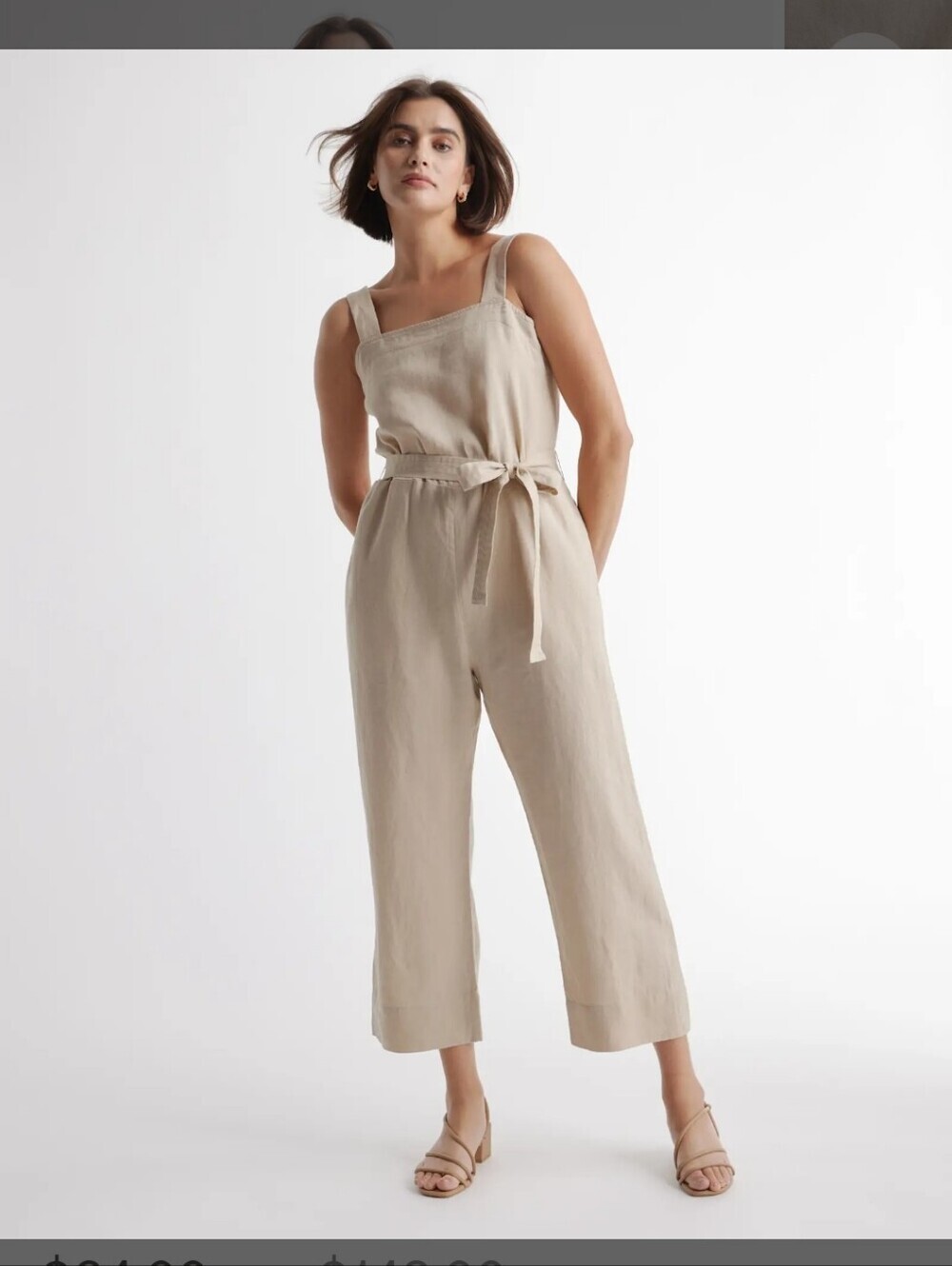 Quince European Linen Square-Neck Jumpsuit In Driftwood